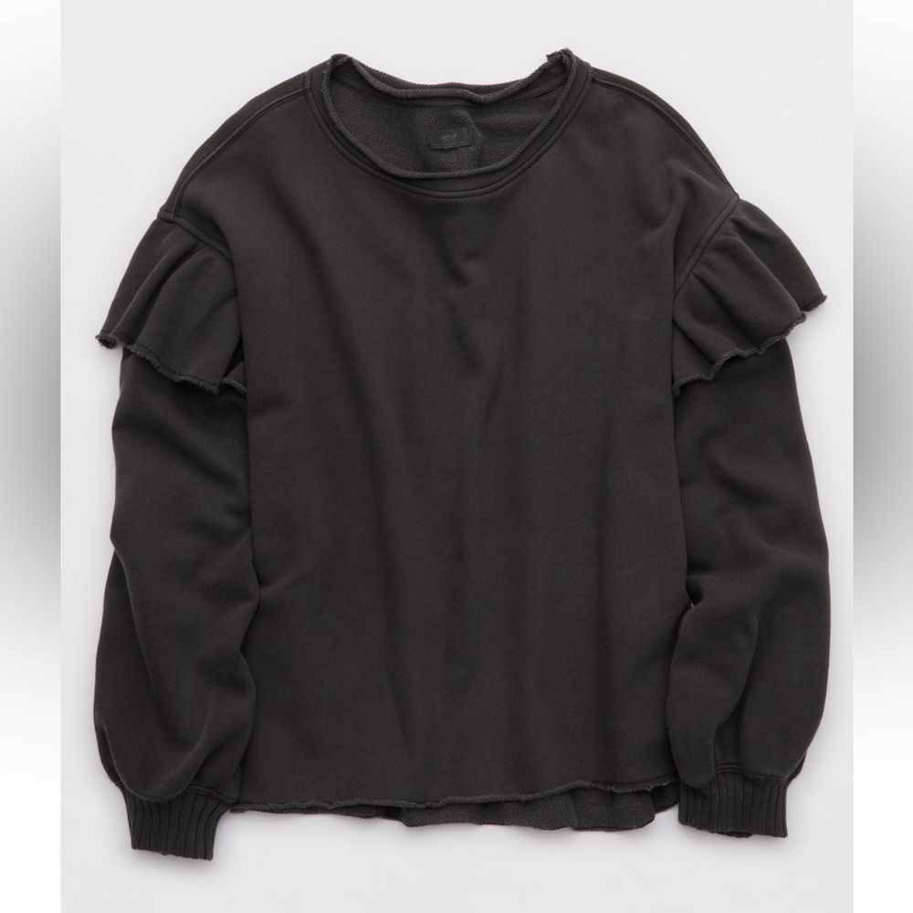 EUC Aerie Ruffle Sleeve 100% Cotton Sweatshirt | Women’s Small OVERSIZED 23” PTP - Picture 16 of 16